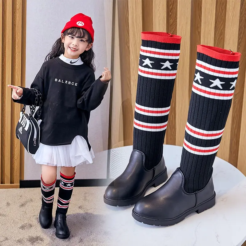 Latest fashional slip on kids toddler child baby socks shoes 2021 boots for girls