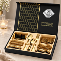 Ensemble de 36 couverts modernes en acier inoxydable poli miroir avec boîte cadeau pour hôtel et restaurant