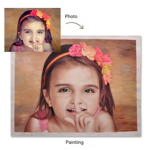 Peinture à l'huile personnalisée faite à la main de portrait d'enfant à partir de photo, réaliste, petite fille, petit garçon, toile personnalisée, art mural pour la maison familiale - Product Image 1
