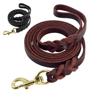 Durable Braided Leather Dog Leash Walking Training For Medium Large Dogs Pet Supplies Heavy Duty Woven Dog Leash