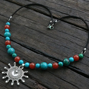 <span class=keywords><strong>Bijoux</strong></span> de costume slavons médiévaux : Collier soleil en lapis-lazuli et cornaline pour femmes et hommes - Product Image 4