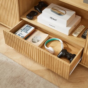 Mueble de TV Moderno Ondulado de 64 Pulgadas con Gabinete de Almacenamiento de Madera, Puertas con Apertura por Presión, Mueble Duradero y Ecológico para Sala de Estar - Product Image 4