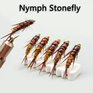10 #   Señuelos de pesca <span class=keywords><strong>para</strong></span> trucha y pescado rojo: <span class=keywords><strong>Ninfas</strong></span> de mosca de la piedra con anzuelo, cabezas de jig con cuentas, señuelos de imitación, señuelos artificiales, señuelos con anzuelo de pelo <span class=keywords><strong>para</strong></span> pesca con ninfa. - Product Image 1