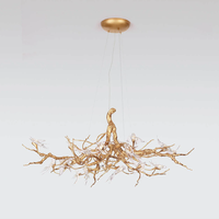Lustre de plafond en or de haute qualité pour bar et hôtel, lampe décorative en forme d'oiseau, luminaire suspendu en forme de branche d'arbre à LED