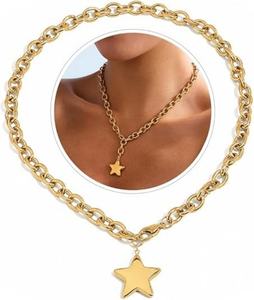 Collier pendentif de mode pour femme, bijoux fins, ensemble de colliers en acier inoxydable, bijouterie étoile - Product Image 1