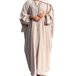 DLR118 Custom Elegant women abaya long sleeve SOLID color dubai Maxi robe modest cardigan islamic clothing middle east kimono
