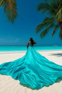 Premium Turquoise Blue Flying <b>Dress</b> Women Satin High Slit Maxi Gown Natural Eco-Friendly Pre <b>Wedding</b> Photoshoot B2B Export - Product Image 5