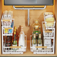 Organisateur sous évier à 3 niveaux réglable en hauteur, étagère coulissante en métal pour armoire, tiroir de rangement coulissant pour cuisine