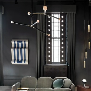 Mỹ mới tối giản màu đen biệt thự phòng khách Đồng đèn chùm hiện đại Nhà hàng thanh Retro Dài Bảng trang trí đèn - Product Image 3