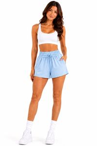 Pantaloncini da donna a vita alta in tinta unita con coulisse e tasche laterali, vestibilità ampia, abbigliamento sportivo casual estivo - Product Image 1