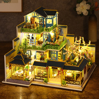 Kit de Casa de Muñecas en Miniatura de Madera para Jardín o Patio, Estilo Chino, con Luces LED, Hecho a Mano, Regalo