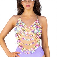 Chaîne de corps en acrylique effet arc-en-ciel, bijou de corps pour festival, danse, rave, couverture ou superposition, joli top halter superposé en pastel pour femme