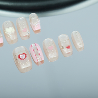 Uñas artificiales hechas a mano, pintadas a mano estilo fresco de verano, alta calidad reutilizable de fábrica al por mayor.