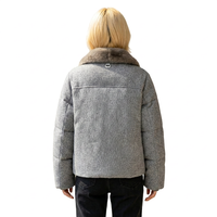 AQTQ  Veste courte matelassée élégante en duvet d'oie pour l'hiver, manteau coupe-vent tricoté sur mesure pour femme avec bordure en fausse fourrure