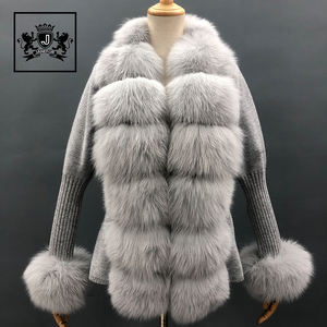 Cappotto maglione lavorato a maglia primavera autunno donna <span class=keywords><strong>Cardigan</strong></span> in lana Cashmere <span class=keywords><strong>con</strong></span> collo in <span class=keywords><strong>pelliccia</strong></span> di volpe - Product Image 3