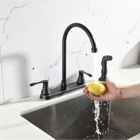Robinet de cuisine en laiton avec cartouche céramique, deux poignées, arc haute, eau chaude et froide, finition bronze antique, avec douchette