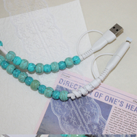 2 Chargeurs de Voiture DIY Élégants en Perles Turquoises pour Téléphone, Accessoires Bijoux Perles Violettes - USB Type-C pour Ordinateur