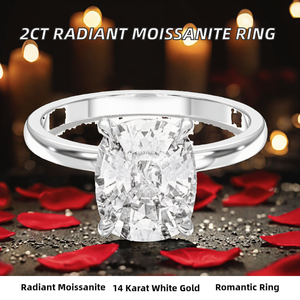 Bague en or blanc 9 carats plaqué rhodium, sertie de moissanite Tishya Diamond 2 carats 6x8mm taille radiant et brillant éclatant, faite à la main - Product Image 2