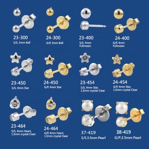 316L In Acciaio e 24K Placcato Oro Orecchini DELLA CZ DELLA Sfera Del Cuore Del Fiore della Stella Corona Farfalla Sterilizzato Confezionato Delle Donne Degli Orecchini regali Dei Monili - Product Image 3