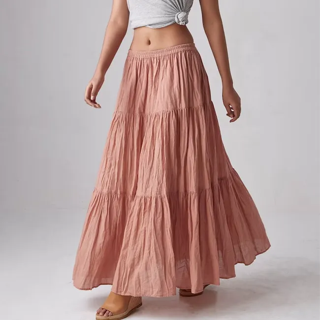 Custom Bohemian Vrouwen Zomer Casual Elegante Effen A-Lijn Gelaagde Maxi Rok