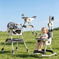 Chaise haute bébé légère 3 en 1 convertible, transat pliable et inclinable, avec roulettes et siège réglable