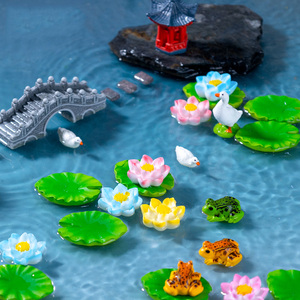 Kunstmatige Vijver Landschap Micro Hars Kikker Lotusblad Lotus Bloemen Schip Beeldjes Voor Diy Ambachtelijke Tuin Glazen Container Ornament - Product Image 4
