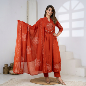 Elegant Red Anarkali <b>Suit</b> for <b>Women</b> with Dupatta Printed Ethnic Kurta Set for Festive and <b>Wedding</b> Wear - Product Image 1
