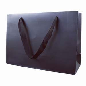 Bulk Luxury Boutique Gift Paperboard <b>Bags</b> with Ribbon Handles Black and <b>Gold</b> Frame for Supermarket Packaging - Product Image 1