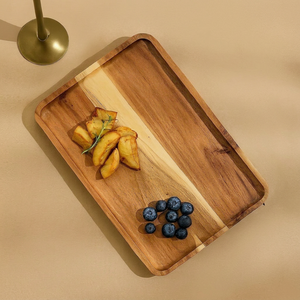 Plateau de service rectangulaire en bois, design minimaliste fait main, surface polie, pour les collations et les fruits lors de fêtes - Product Image 1