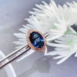 Anillo de Topacio Azul Londres con Piedra Preciosa Natural, Anillo de Oro Rosa de 18k, Anillo de Compromiso y Boda, Venta al por Mayor de Fábrica de Joyería de <span class=keywords><strong>Boutique</strong></span> - Product Image 2
