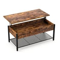 Table basse moderne extensible avec plateau relevable, compartiment caché, plateau en bois, structure en bois, hauteur réglable, meubles pour la maison