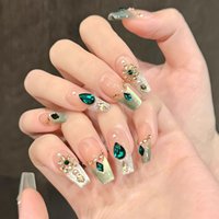 Lot de 10 faux ongles artificiels effet dégradé œil de chat, avec strass et perles, à coller, pour salon de beauté