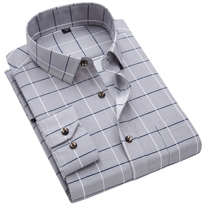 Camisa de vestir a cuadros informal para hombre, manga larga, ajuste Regular, Azul, Gris, Popelina, Otoño, peso ligero, de talla grande para negocios de trabajo <span class=keywords><strong>Social</strong></span> - Product Image 3