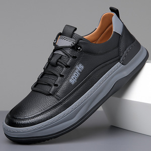 Zapatillas Casuales con Cordones para Hombre, Color Negro Sólido, Suela Gruesa, Zapatos de Ocio - Product Image 1