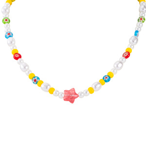 yunnique Japanese Korean Style <b>Sweet</b> Bohemian Imitation Pearl Beaded Necklace With <b>Flower</b> Pattern For Men And Women - Product Image 5