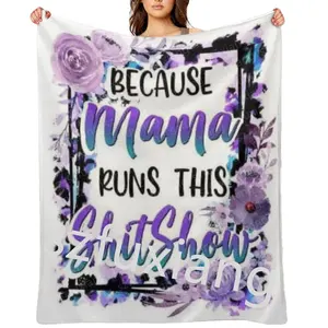 紫色豹纹卡通最佳妈妈法兰绒羊毛节日毯子母亲节礼物给妈妈护士
