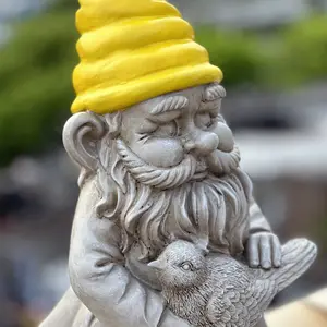 20-Inch Patio Garden Gnome Statue In Stone Color With Colorful Hat Resin Garden Decorations