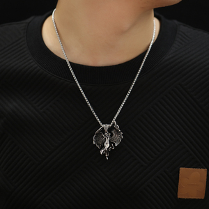 Collier pendentif ailes larges en acier inoxydable plaqué or 18 carats, design tendance, ange gardien, vintage, pour homme, bijoux - Product Image 6