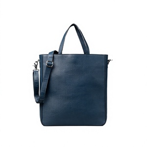 Sac fourre-tout unisexe en cuir véritable ELYSIAN INDUSTRIES, bleu marine uni, fermeture éclair, sangle réglable, durable, usage quotidien décontracté - Product Image 1