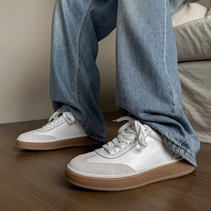 Zapatos clásicos retro ligeros para hombre, de cuero genuino, de lujo, con cordones, informales, deportivos, de suela plana, con plataforma simple. - Product Image 5