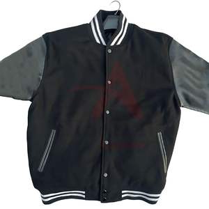 Veste Letterman Varsity à Manches Longues pour Homme, Col Montant, Logo Avant en Toile Rayée Noir Gris-Polyester 300 GSM - Product Image 2
