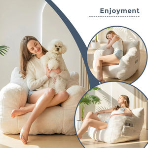 Frameless Sherpa <strong>Boucle</strong> Tufted <strong>Bean</strong> <strong>Bag</strong> Premium Quality for Living Room With Reading Pocket Teddy Lazy Sofa Compressible Sofa - Product Image 5