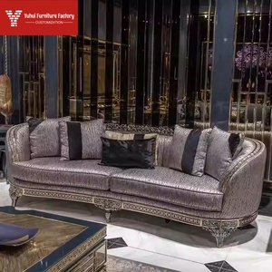 Fransız Tarzı Kumaş Kanepe, Büyük Daire Villa Oturma Odası Kanepe Takımı, Neoklasik Masif Ahşap Oymalı Mobilya - Product Image 1
