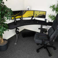 Bureau de jeu d'angle AJUNION Table noire Bureau de jeu Pieds en acier robustes réglables en hauteur Bureaux d'ordinateur inclus Cintre pour casque