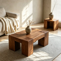 Table basse en bois massif style Wabi-sabi avec rangement, tabouret en bois naturel, design vintage pour salon, style japonais Tatami