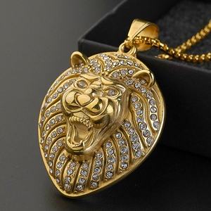 Colliers pendentifs tête de lion, bijoux hip-hop, pendentif tête de lion micro-serti entièrement en CZ, pendentif mode hip-hop pour homme - Product Image 1