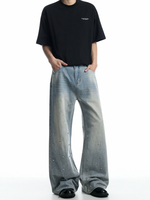 Jean délavé bleu américain pour homme, coupe ample, style vintage décontracté, hiver, hip-hop, streetwear, avec rivets et strass, 12,5 oz