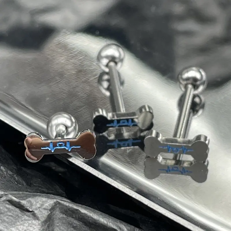 1 pièce Punk langue haltères Piercing bijoux de corps pour femmes hommes 316L titane acier charmant chien os langue anneaux