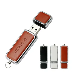 High-end PU Leather Square USB Memory Stick with Custom Logo 3.0 USB Flash Drive for Business Promotional Gifts 2.0 Pendrive