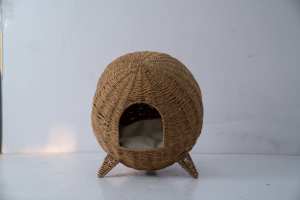 Erhöhtes Katzenbett Umweltfreundliche Rattan-Konstruktion Langlebiges Design Weiches Komfortbett für Pelzige Haustiere Papierseil-Tierhaus - Product Image 4